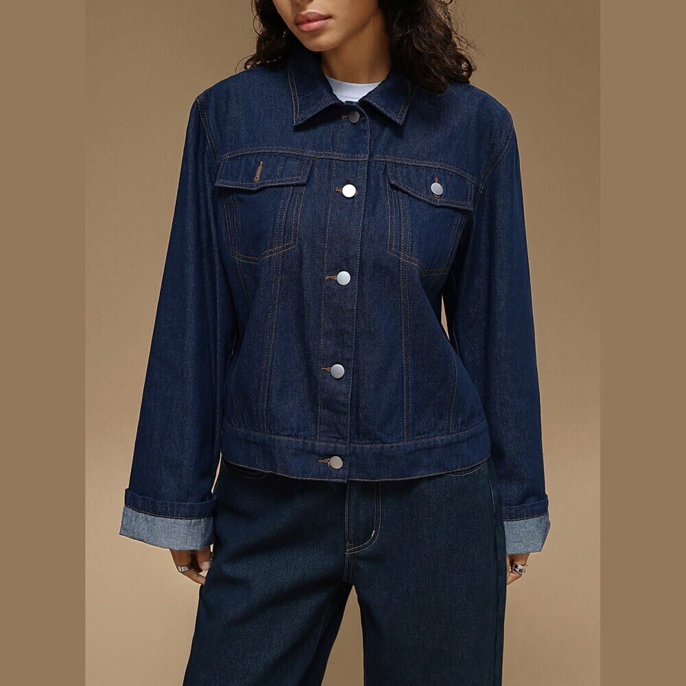 Indigo Classic Denim Trucker Jacket with Cuffed Sleeves